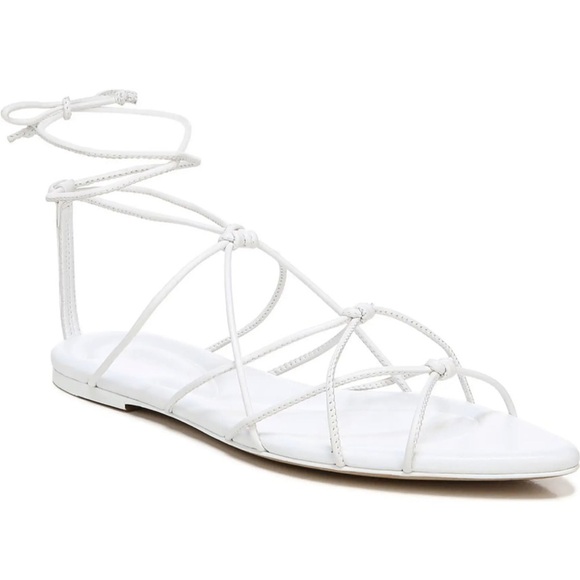 New! Vince Kenna White Leather Pointed Toe Flats Lace Up Gladiator Shoes Sandals - Picture 4 of 6